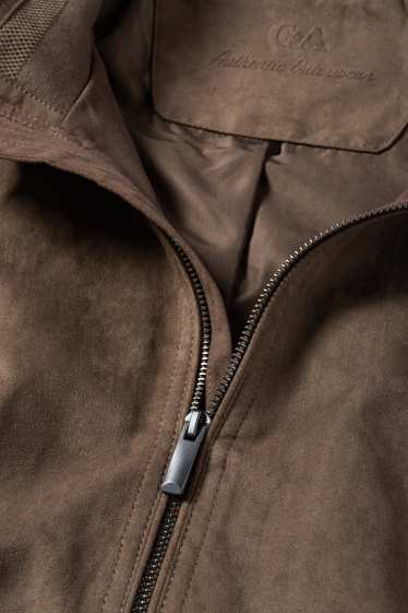 Bărbați - Bluzon - imitație de piele întoarsă - maro închis