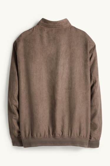 Bărbați - Bluzon - imitație de piele întoarsă - maro închis