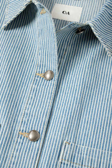 Dámské - Džínová košilová halenka - pruhovaná - bílá/modrá