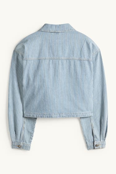 Dámské - Džínová košilová halenka - pruhovaná - bílá/modrá