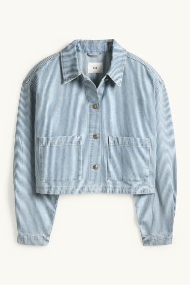 Dámské - Džínová košilová halenka - pruhovaná - bílá/modrá