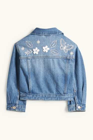 Kinder Mädchen - Blume und Schmetterling - Jeansjacke - jeansblau