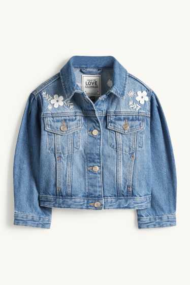 Kinder Mädchen - Blume und Schmetterling - Jeansjacke - jeansblau