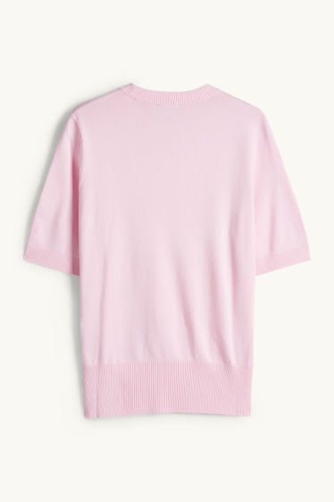 Women - Knitted jumper - short sleeve - rose