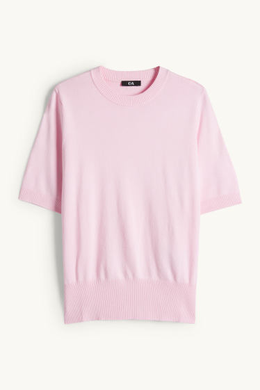 Women - Knitted jumper - short sleeve - rose