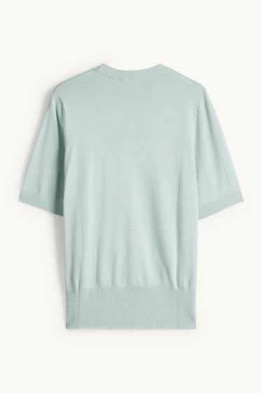 Dámské - Pletený svetr - s krátkým rukávem - mátově zelená