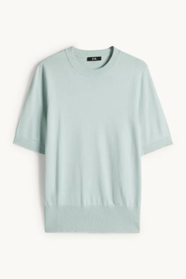 Dámské - Pletený svetr - s krátkým rukávem - mátově zelená