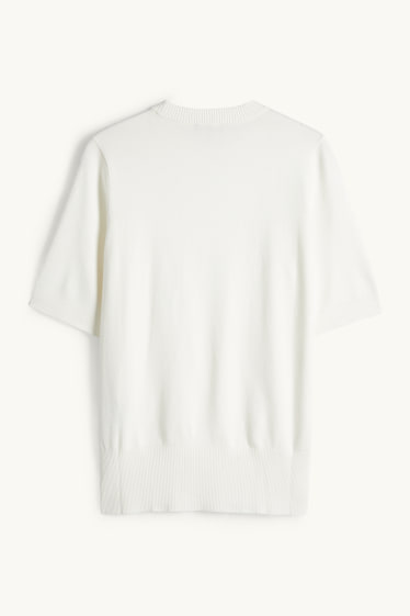 Women - Knitted jumper - short sleeve - white