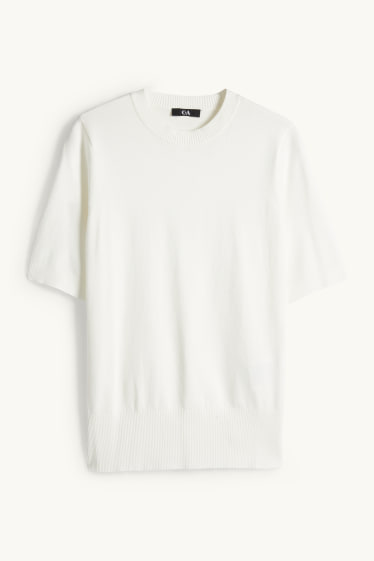 Women - Knitted jumper - short sleeve - white