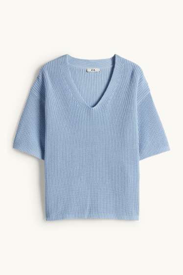Femmes - Pull en maille - manches courtes - bleu clair
