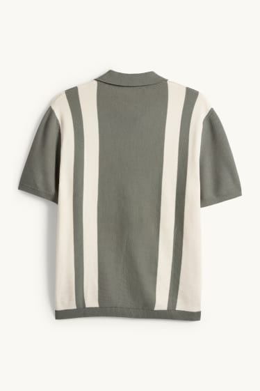 Bărbați - Tricou polo din tricot - regular fit - cu dungi - structurat - verde închis / alb-crem