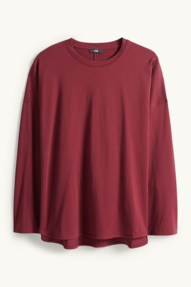 Damen - Langarmshirt - Relaxed Fit - dunkelrot