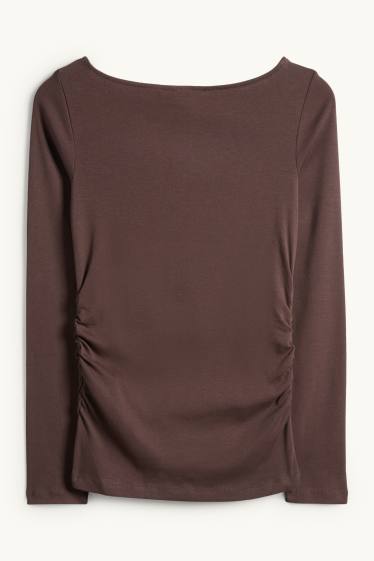 Femei - Tricou cu mânecă lungă - slim fit - maro închis