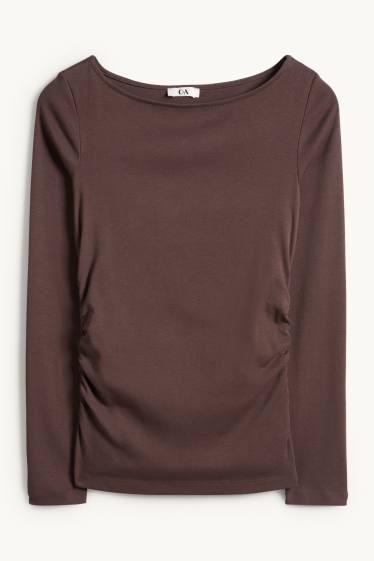 Femei - Tricou cu mânecă lungă - slim fit - maro închis