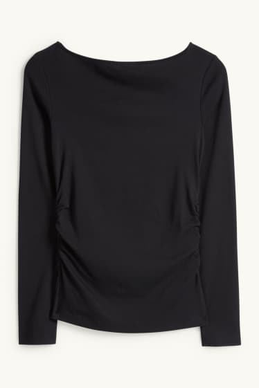 Femei - Tricou cu mânecă lungă - slim fit - negru