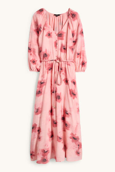 Femmes - Robe avec encolure en V - straight fit - motif floral - rose / rose pâle