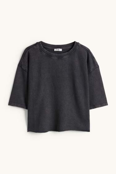 Damen - Crop T-Shirt - Relaxed Fit - schwarz