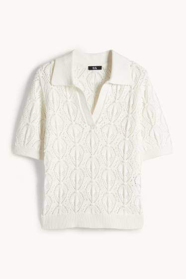 Women - Knitted jumper - short sleeve - cremewhite