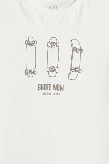 Bambini - Confezione da 3 - motivo skate e sneakers - t-shirt - marrone / blu