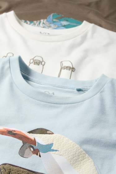 Bambini - Confezione da 3 - motivo skate e sneakers - t-shirt - marrone / blu