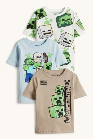 Children Boys - Multipack of 3 - Minecraft - short sleeve T-shirt - white / green