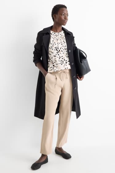 Femmes - Pantalon de toile - mid waist - tapered fit - beige