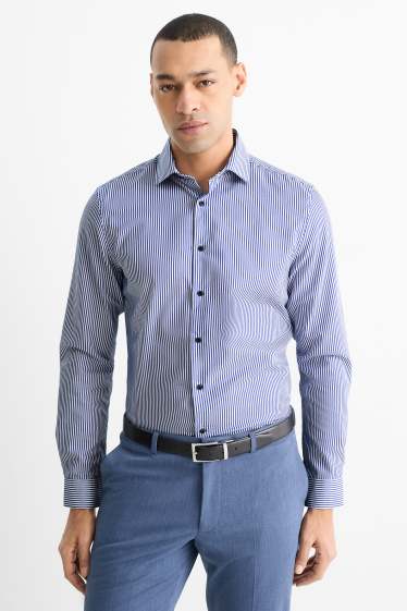 Home - Camisa formal - slim fit - cutaway - no requereix planxada - de ratlles - blau fosc / blanc trencat