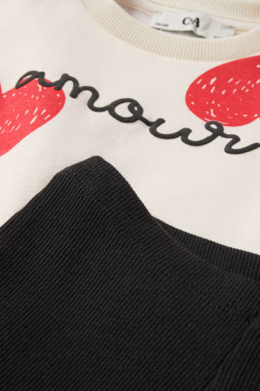 Dzieci dziewczynki - Serce - komplet - bluza, legginsy i torebka - 3 części - kremowobiały