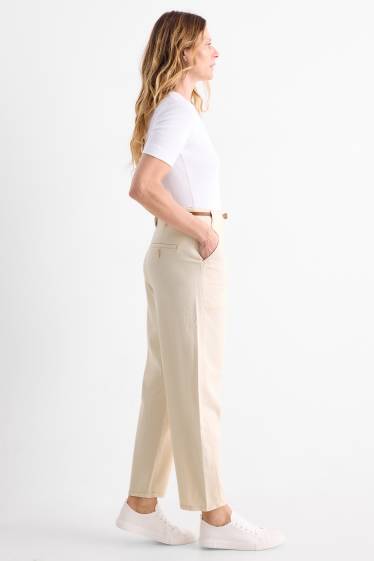 Femmes - Pantalon de toile à ceinture - high waist - barrel leg - beige clair