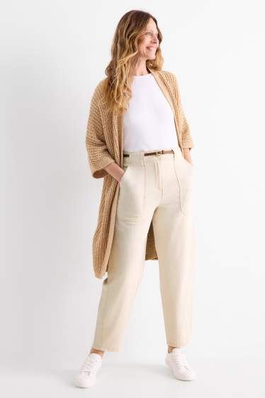 Femmes - Pantalon de toile à ceinture - high waist - barrel leg - beige clair
