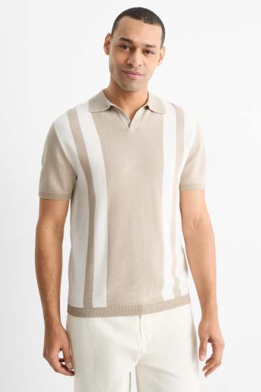 Bărbați - Tricou polo din tricot - regular fit - cu dungi - structurat - bej