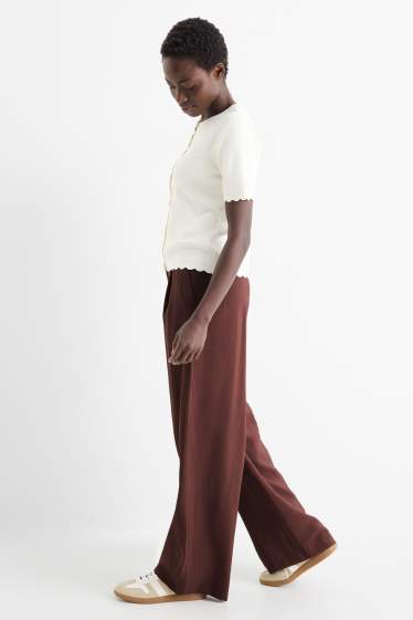 Mujer - Pantalón de tela - high waist - wide leg - marrón oscuro