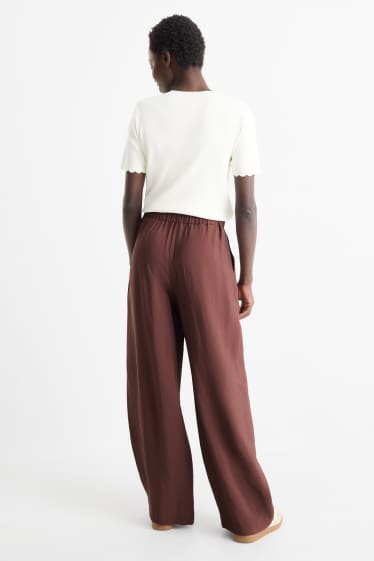 Mujer - Pantalón de tela - high waist - wide leg - marrón oscuro