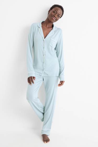 Damen - Viskose-Pyjama - hellblau