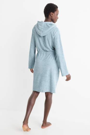 Damen - Bademantel mit Kapuze - türkis