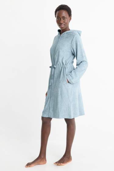 Damen - Bademantel mit Kapuze - türkis