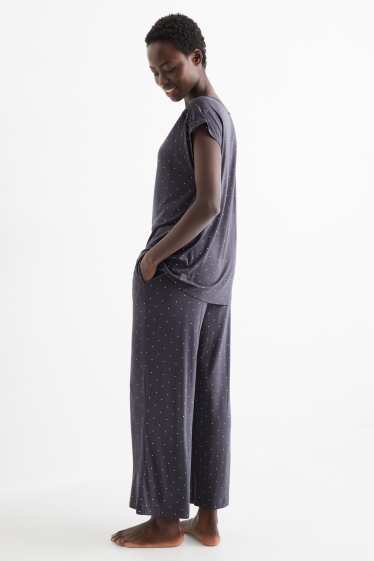 Dames - Pyjama van viscose - met stippen - donkerblauw