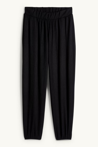 Damen - Jersey-Hose - Mid Waist - strukturiert - schwarz