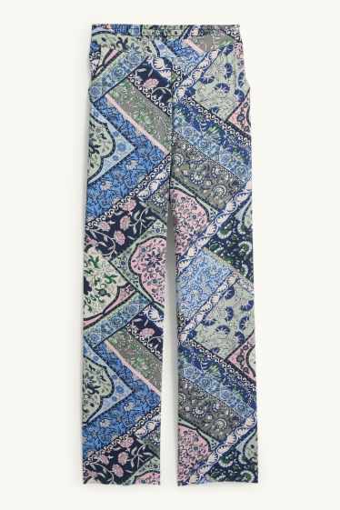 Donna - Pantaloni - vita media - gamba ampia - fantasia - blu scuro