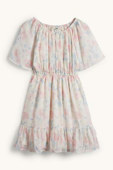 Children Girls - Floral - chiffon dress - cremewhite