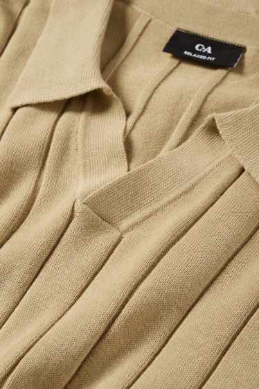 Bărbați - Tricou polo din tricot - regular fit - reiat - bej