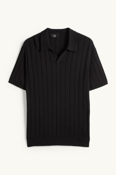 Bărbați - Tricou polo din tricot - regular fit - reiat - negru