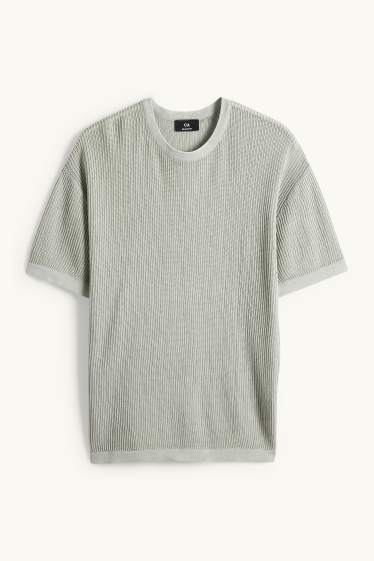Herren - Strick-T-Shirt - Relaxed Fit - gerippt - mintgrün