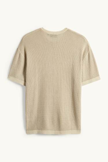 Herren - Strick-T-Shirt - Relaxed Fit - gerippt - beige