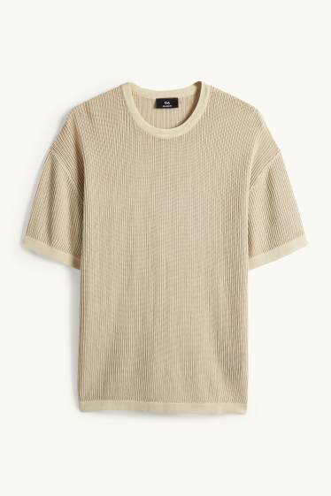 Herren - Strick-T-Shirt - Relaxed Fit - gerippt - beige