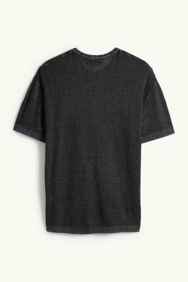 Hommes - Pull en maille - manches courtes - finition côtelée - noir