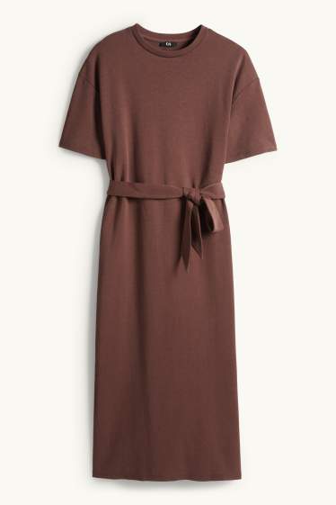 Femmes - Robe T-shirt avec ceinture - marron foncé