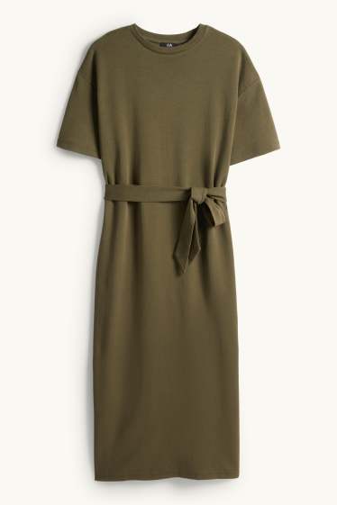 Femmes - Robe T-shirt avec ceinture - kaki