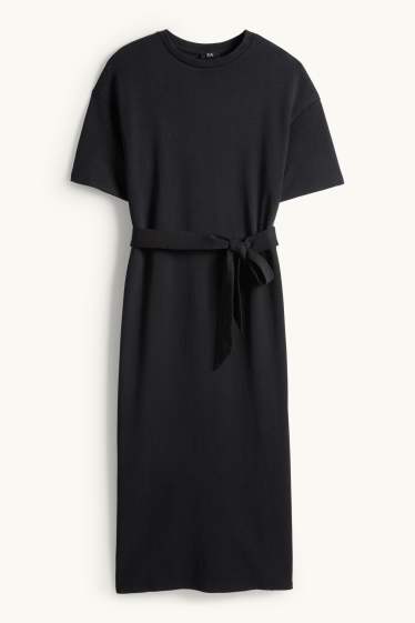 Damen - T-Shirt-Kleid mit Gürtel - schwarz