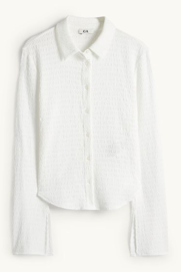 Femei - Bluză tip cămașă - cu fronseuri - alb